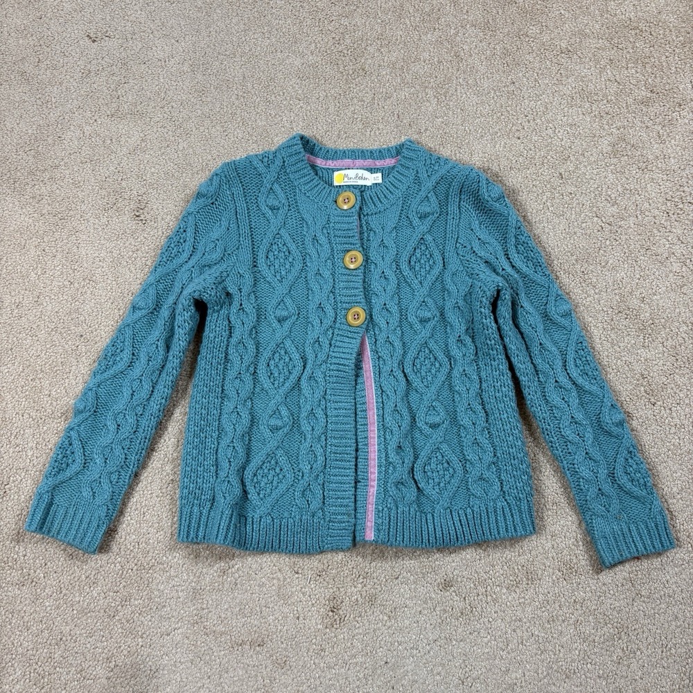 Mini Boden Toddler Cardigan Teal Blue Size 6-7 Years Cable Knit Sweater